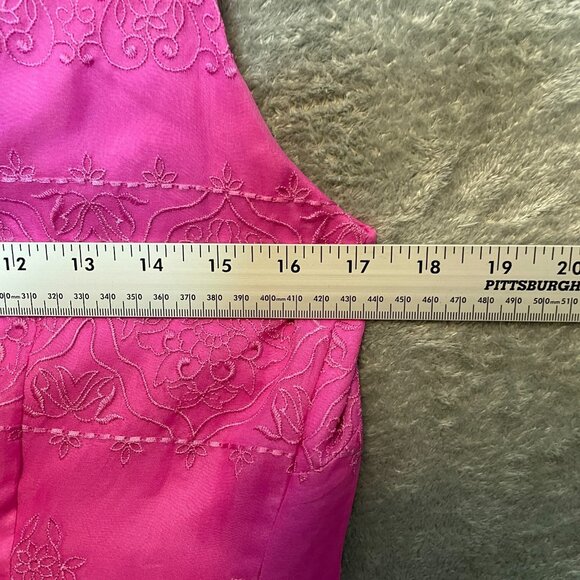 Vtg David Warren Women Embroidered Retro 60s Fuchsia Pink Silk Sheath Dress 6 - Picture 8 of 12